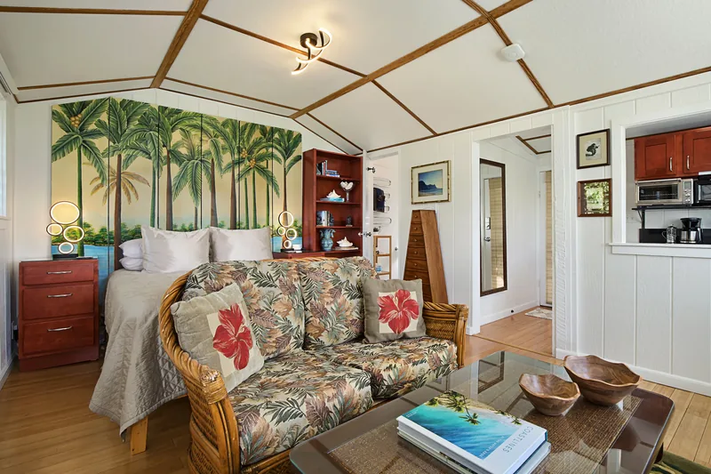 Bedroom with garden views at Fern Grotto Inn, Kapaa, Kauai