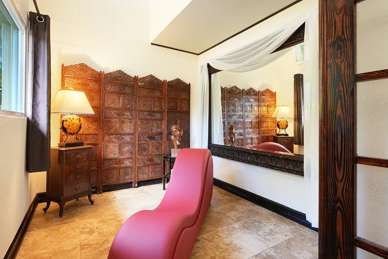 Bedroom with Tantra Chair at Coco Unit A, Fern Grotto Inn, Kauai