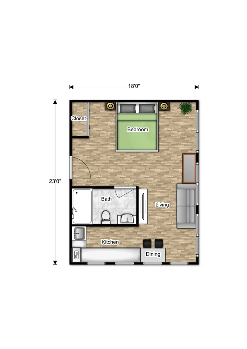 Floor plan of cottage at Fern Grotto Inn, Kapaa, Kauai